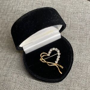 Gold Krementz Crystal Heart Brooch